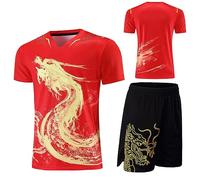 NALsa Kit de Maillots de Tennis de Table Dragon Chinois Hommes Femmes Enfants Chine Costumes de Ping-Pong Ensembles de Tennis de Table vêtements de Chemise de Sport