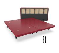 Nalui - Base tapissée 200 x 200 cm renforcée avec 12 Pieds de Hauteur 25 cm et 5 Barres transversales, revêtement 3D et 8 soupapes d'aération. Fabriqué en Espagne | Grenat (2 Bases de 100 cm avec