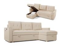 Nalui Haven Canapé lit d'angle réversible avec Coffre de 127,6 l, Convertible en lit de 122 x 190 cm, avec Poches et Tissu 360°, Beige 213 x 129 x 81 cm