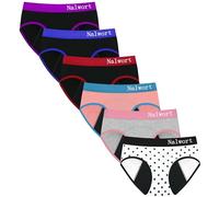 Nalwort Lot de 6 culottes de protection étanches en coton pour adolescentes, Multicolore 4, 12-14 ans