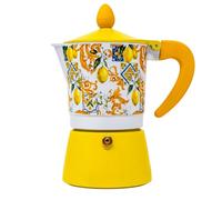 NAMAI - Cafetiere Italienne 3 Tasses de 180 ML, Aluminium Résistant, Avec Poignée Isolante, Couleurs Vives, Coffee Maker, Non Compatible Avec l'Induction, Idée Cadeau (Lemon)