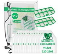 NAMAI - Lot de 12 sacs Folletto VK200 et VK220s + 2 filtres Folletto VK200, compatibles et sûrs, pièces de rechange Folletto (12 sacs + 2 filtres)