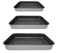 NAMAI -Plat Four Rectangulaire - Antiadhésif - Passe au Lave-Vaisselle - Aluminium - Plaques de cuisson - Design effet Pierre - (Set tris 35 cm 30 cm, 25 cm)