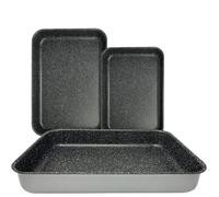 NAMAI -Plat Four Rectangulaire - Antiadhésif - Passe au Lave-Vaisselle - Aluminium - Plaques de cuisson - Design effet Pierre - (Set tris 35 cm 25 cm 20 cm)