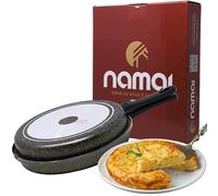 NAMAI - Poêle Double Compartiment 24CM - Lavable au Lave-Vaisselle - Poignée Amovible - Aluminium - Pour Omelette et Tortillas - Made in Italy (24 CM)