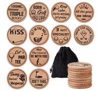 Namalu 12 Marqueurs de Balle de Golf Gravés en Bois Green Étiquettes de Golf en Bois Cadeau de Fantaisie Accessoires de Golf de Blague pour Homme Fête des Pères Noël