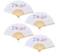 Namalu 4 Éventail avec Inscription I'm Hot Papier Éventail Pliable en Bois pour l'Été pour Mariage Photographie Fête Plage Bar Sauna Extérieur 21 cm Beige