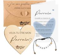 Namalu Annonce Parrain Demande Cadeau Coffret Contenir Bracelet Plaque en Forme de Coeur Carte de Définition et Enveloppes Cadeau Veux Tu Être Mon Parrain pour Baptême Anniversaire