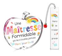 Namalu Cadeau Maîtresse d'École de Fin d'Année Noël | Décoration en Acrylique Forme Pomme, Marque-Page en Acier Inoxydable, Cadeau Merci Maitresse pour Enseignant École Maternelle