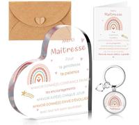 Namalu Cadeaux de Merci de Maitresse 1 Ornement Acrylique de Cœur 1 Porte-Clés Arc-en-Ciel 1 Remerciement Carte de Vœux 1 Enveloppe pour Adieu Journée des Enseignants Diplômé Fin d'Année Anniversaire