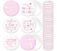 Namalu Lot de 48 mini miroirs de poche avec nœud rose - Cadeaux chrétiens inspirants pour femme - Miroir de maquillage rond portable pour sac à main, église, fête religieuse (verset de la Bible)