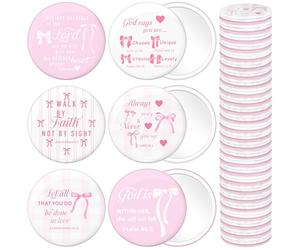 Namalu Lot de 48 mini miroirs de poche avec nœud rose pour la Saint-Valentin, cadeaux chrétiens inspirants en vrac pour femme, miroir de maquillage rond portable pour église (verset de la Bible)