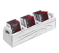 Namalu Petite boîte à thé en bois blanchi à la chaux avec poignée et 3 compartiments - Mini porte-sachets de thé de ferme divisé pour comptoir de café, bar et boissons