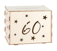 Namalu Urne d'Anniversaire 60 Ans Boîte à Cartes Cadeau Tirelire Étoile Creuse Cagnotte en Bois Classique pour Lettres Enveloppes Argent Décoration Festive pour Anniversaire d'Entreprise Mariage
