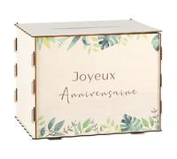 Namalu Urne d'Anniversaire Boîte à Cartes d'Anniversaire Cagnotte en Bois Tirelire Joyeux Anniversaire Décoration Festive Tropical Boîte Cadeau pour Lettres Enveloppes Argent