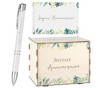 Namalu Urne d'Anniversaire Boîte à Cartes Livre d'Or avec Stylo Cagnotte en Bois Tirelire Joyeux Anniversaire 18 Ans 40 Ans Décoration Festive Tropical Boîte Cadeau pour Lettres Enveloppes Argent