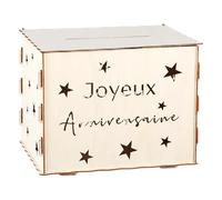 Namalu Urne d'Anniversaire Tirelire Joyeux Anniversaire Étoile Creuse Décoration Festive Boîte à Cartes Cadeau Cagnotte en Bois Classique pour Lettres Enveloppes Argent