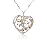 namana Collier Coeur Bicolore en Argent sterling 925, Collier Pendentif Coeur en Or et Argent Serti de Zircons, Chaine Argent avec un Grand Pendentif Coeur en Deux Tons avec Ecrin Cadeau