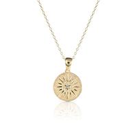 namana Collier Pendentif en Disque pour Femme et Jeune Fille, Collier Or avec un Pendentif en Disque avec une Finition Brossée en Motif de Soleil, Collier Femme avec Ecrin Cadeau