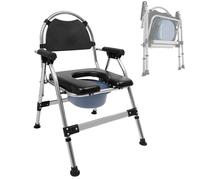 NaMaSyo Chaise percée pour personnes âgées, chaise de douche, pliable, avec seau et plaque d'assise rembourrée, portable, hauteur réglable, capacité de charge 150 kg pour femmes enceintes