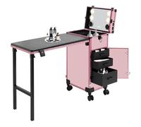 NaMaSyo Mallette de maquillage à roulettes avec tiroir 4 en 1 - Grande mallette de maquillage professionnelle avec roulettes - Station de maquillage mobile pour voyage, esthéticienne, coiffeur, Rose