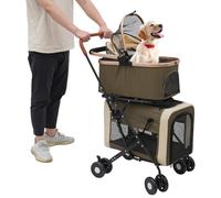 NaMaSyo Poussette 3 en 1 pliable pour chien jusqu'à 35 kg - Sac de transport pour chien et chat - Avec roues, fenêtre en maille - Vert foncé