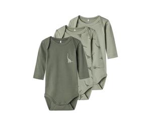 NAME IT NBMBODY 3P LS Green Dino Noos, Body à Manches Longues Bébés garçons, Agave Green,