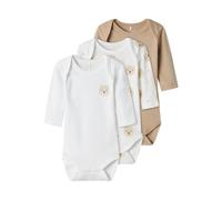 NAME IT NBNBODY 3P LS Oxford Bear Noos, Body à Manches Longues Bébé Unisexe, Oxford Tan,