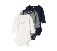 NAME IT NBNBODY 3P LS Y/D Core 2 Noos Body à Manches Longues, Dark Sapphire, 80 Bébé Unisexe