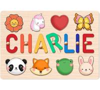 Name Puzzle Personnalisé pour Enfants-Puzzle en Bois avec Nom Personnalisé et Elément Animal, Puzzle pour Bébé de 1 an-Jouets Éducatifs -Cadeau d'anniversaire pour Garçon et Fille