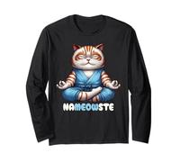 Nameowste Pose de méditation Zen pour Les Amoureux des Chats Mignon et drôle Manche Longue