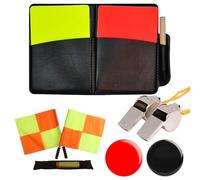 NAMIS Carton Rouge et Jaune Arbitre Football Métal Sifflet Arbitre avec Carnet, Drapeau d'arbitre, Monnaie D'arbitre Kit Arbitre Football pour Football Jeu de Basket-Ball Sports