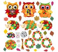 NAMIS Kit de Bricolage D'automne pour Enfants, Kit de Bricolage en Feutre, Kit de Bricolage D'automne, Chouette, Hérisson, Couronnes D'automne, Bricolage D'automne avec Enfants, Activités à L'école