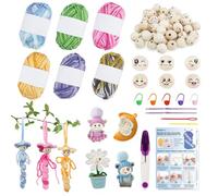 NAMIS Lot de 60 boules en bois avec visage de 20 mm et 6 fils à crochet multicolores de 50 g - Avec instructions (français non garanti) - Pour débutants