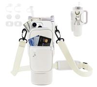 NAMIS Stanley Cup Sac d'accessoires pour Stanley Cup 100 ml avec bandoulière réglable et 6 housses Stanley Straw Cover, porte-bouteilles avec sac, ensemble d'accessoires Stanley Cup (blanc), Blanc.,