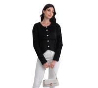 NAMLAY Cardigan à col ras du cou pour femme, cardigan en mohair, cardigan pelucheux à manches longues et boutons courts en tricot, Noir , Taille unique