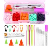 Namner Lot de 75 marqueurs à tricoter en plastique - Avec 9 aiguilles à coudre émoussées à gros yeux - Bouteille de rangement et boîte de rangement