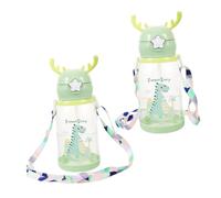 NAMOARLY 2 Pièces Tasse Apprentissage pour Tout Petits avec Paille et Antidérapante Design de Cerf Lot de Couleur Vert Gobelet Portable et Sécurisé pour Garçon Fille