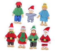 NAMOARLY 7Pièces Poupées Familiales Bois Membres Mobiles Miniature pour Garçon Fille pour Jeu de Rôle et Imagination
