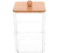NAMOARLY Boîte de Rangement Transparente Design Empilable à Deux Compartiments Couvercle en Bambou pour Coton Démaquillant et Cotons-tiges pour Salle de Bain Pratique