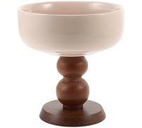 NAMOARLY Bol à Dessert Design Créatif à Pied en Céramique Base en Bois à Haute Base, Multi-usage pour Glacée, Yaourt et Service en Bars ou Ktv
