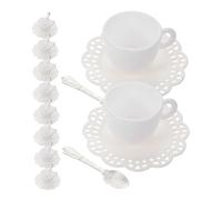 NAMOARLY Lot de 10 Mini Tasses À Café Réalistes en Plastique pour Maison De Poupée, Tasses À Thé Blanches avec Soucoupes Et Cuillères en, pour Enfants, Jouets De Maison De Poupée,