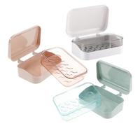 NAMOARLY Lot de 3 Porte-savons avec Couvercle Étanche, Boîte à Savonnette en Plastique Bleu, Rose et Blanc, Design Pliable et Drainant, pour Salle de Bain, Voyage et Rangement Domestique,