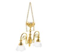 NAMOARLY Lustre Miniature Maison Poupée Vintage Doré Double Tête Floral Lumineux Décoration Suspendue pour Meubles Miniatures Éclairage Électrique pour Scènes