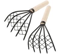 NAMOARLY Panier Pêche à Pied 2pcs Râteau Multifonction en Acier Carbone et Bois, Outil de Creusage Confortable et Facile à Nettoyer pour Coquillages et Huîtres