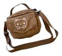 NAMOARLY Paquet Bandoulière Simple Brodé en Velours Côtelé Marron Design Unique, Pochette de Rangement Quotidien Voyages des Jeunes Filles