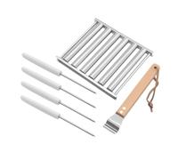 NAMOARLY Rouleau à Hot-dog Détachable En Acier Inoxydable 5 Pièces Avec Manche Bois, Cuisson Uniforme, Pour Barbecue De Jardin Et Camping, Ensemble Avec Grille Et Piques Amovibles