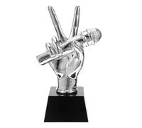 NAMOARLY Trophée du Microphone, Trophée du Concours Musical, Figurine Micro en Résine Argentée, Emblème de Succès, pour Cérémonies D’Entreprise et Soirées Karaoké