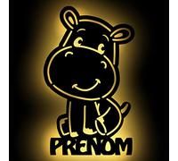 Namofactur Lampe Led Murale En Bois Gravé - Veilleuse Déco Hippo Avec Prénom Personnalisé Pour Garçons Et Filles - Idée De Cadeau Pour Anniversaires, Baptêmes, Naissance - Fonctionnement sur batterie