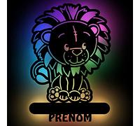 Namofactur Lampe Led USB Murale En Bois Gravé avec changement de couleur - Veilleuse Déco Lion Avec Prénom Personnalisé Pour Garçons Et Filles - Idée De Cadeau Pour Anniversaires, Baptêmes, Naissance